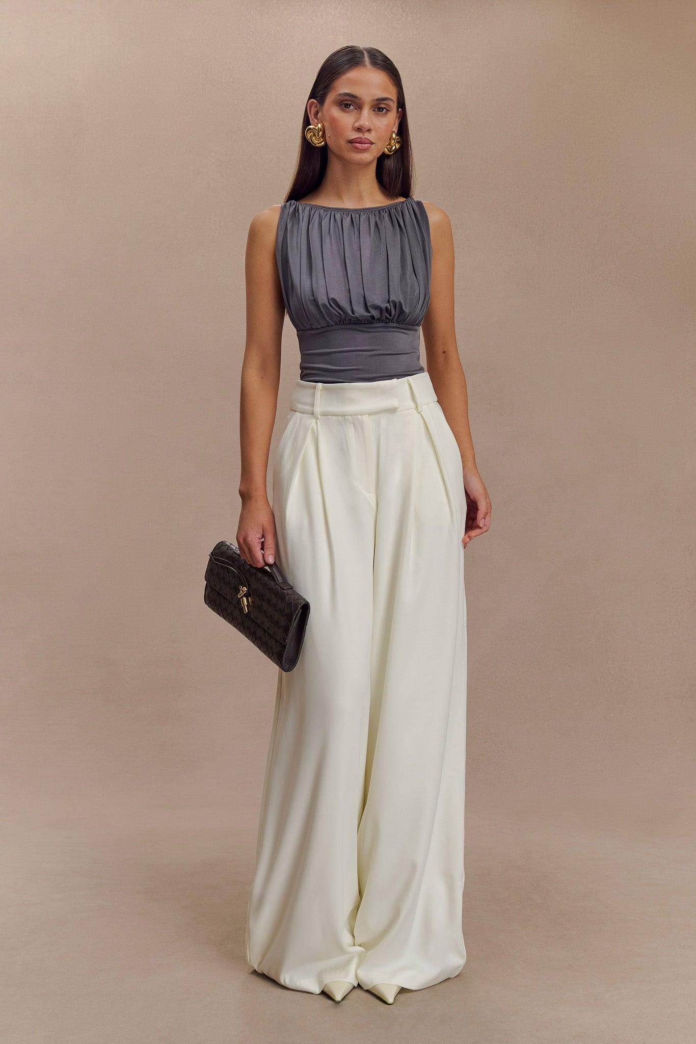 Tiarna Slinky Ruched Top - Dark Charcoal Product Image