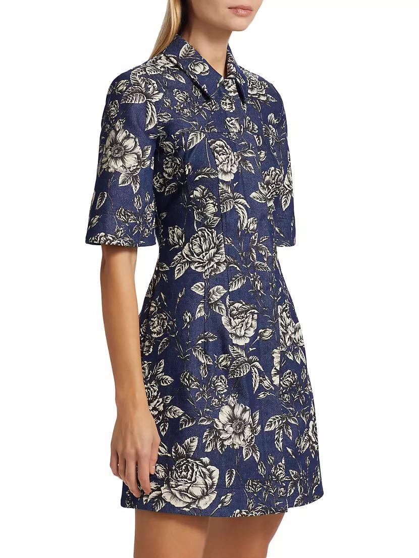 Rose Stretch-Denim Short-Sleeve Minidress Product Image