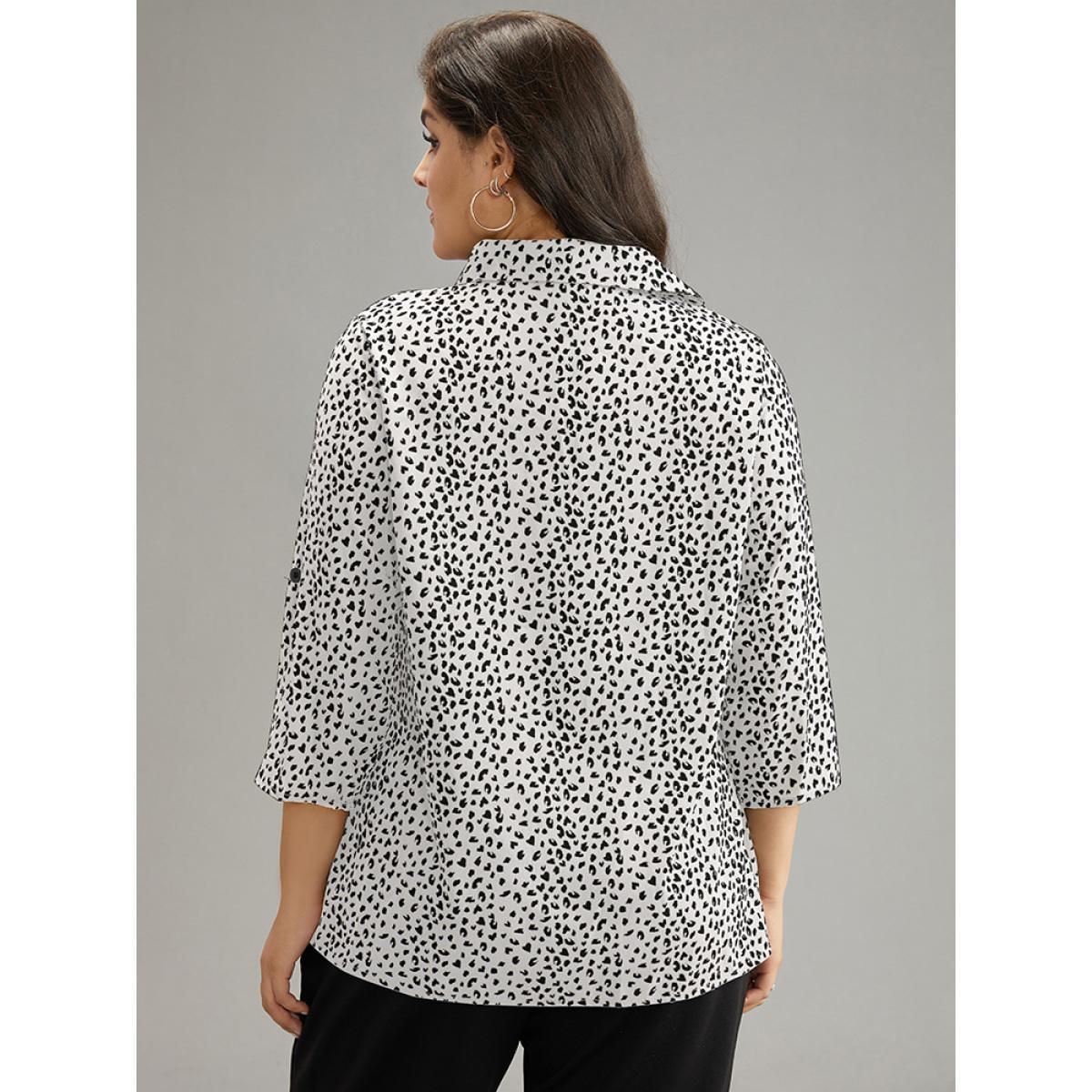 Plus Size White Leopard Print Shirt Collar Button Through Blouse Women Office Elbow-length sleeve Shirt collar Work Blouses BloomChic 22-24/3X Product Image