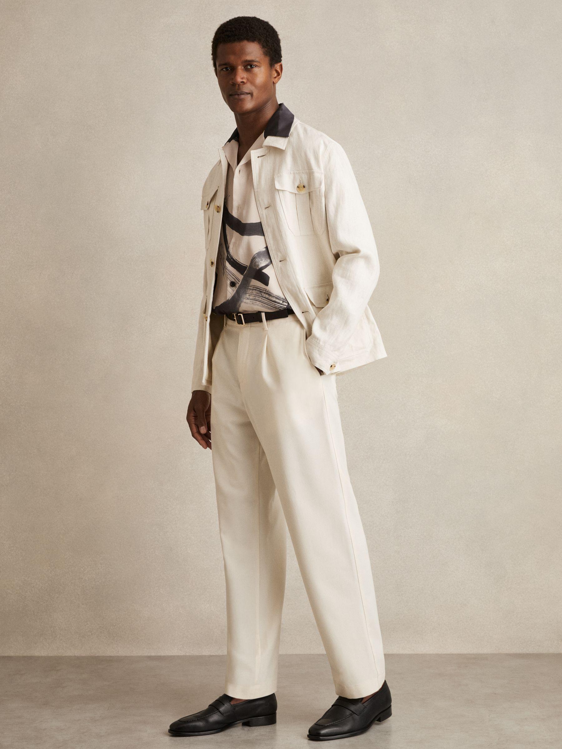 Brushstroke-Print Cuban-Collar Shirt in Charcoal Grey/Off White Product Image