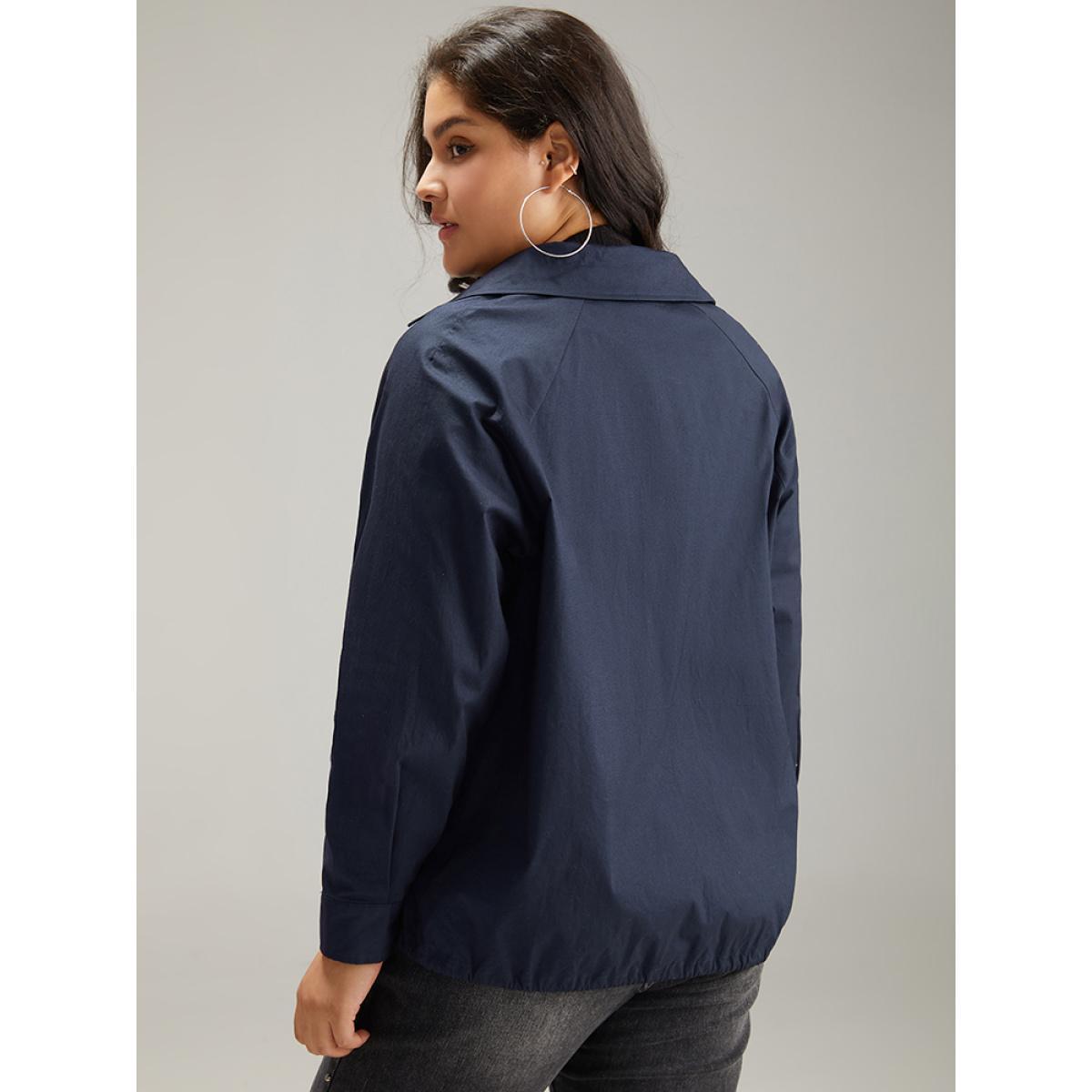 Plus Size Cotton Button Fly Drawstring Hem Coat Women Indigo Casual Plain Ladies Everyday Winter Coats BloomChic 22-24/3X Product Image