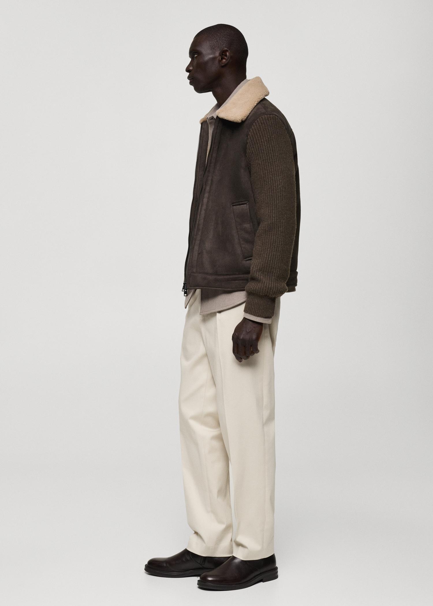 Shearling and suede-effect jacket - Men | MANGO USA Product Image