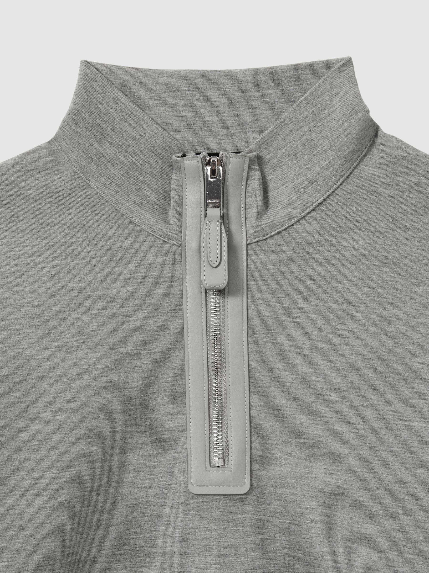Leather-Placket Interlock-Jersey Sweatshirt in Grey Melange Product Image