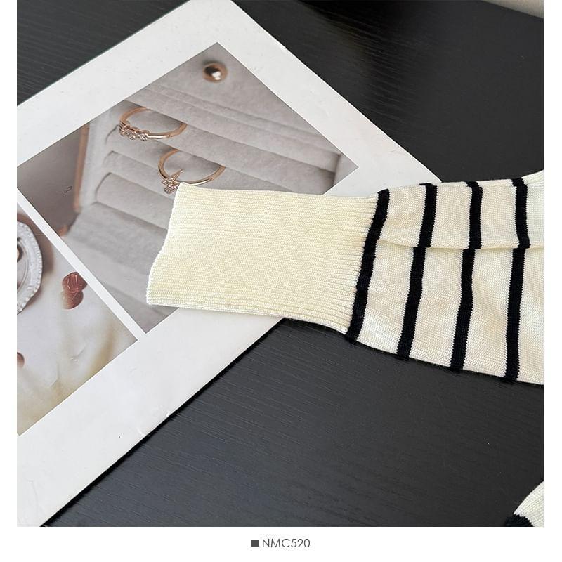 Collared Striped Knit Top Product Image