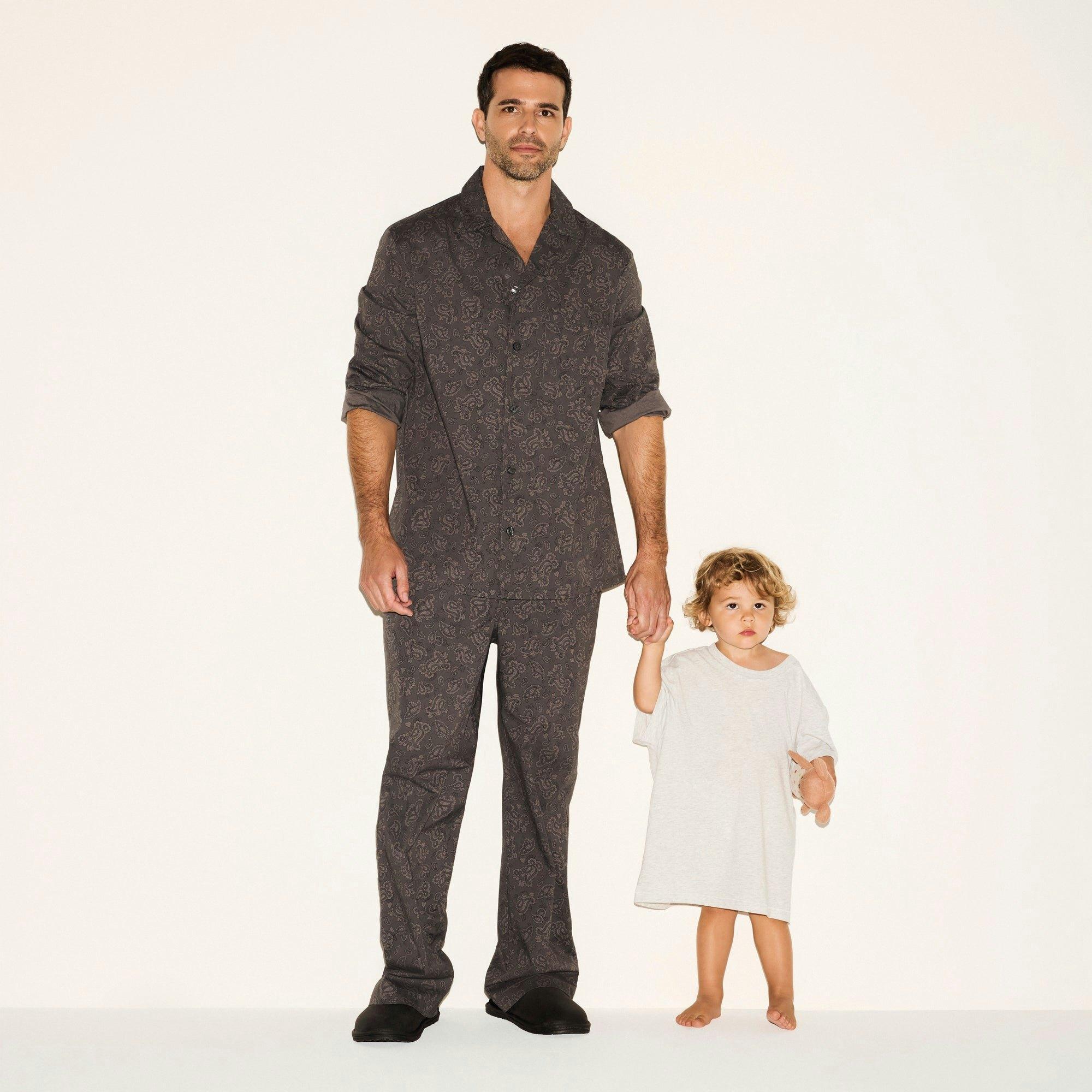 COTTON POPLIN MENS LONG SLEEP SET | ASH PAISLEY PRINT Product Image