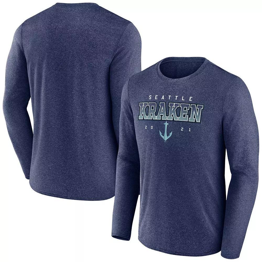 Men's Fanatics Branded Heather Deep Sea Blue Seattle Kraken Long Sleeve T-Shirt, Size: Small, Krk Blue Product Image