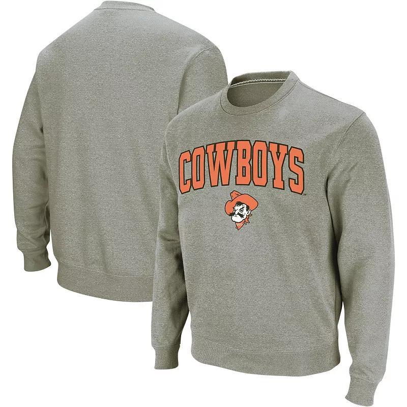 Men's Colosseum Heather Gray Oklahoma State Cowboys Arch & Logo Crew Neck Sweatshirt, Size: 3XL, Grey Product Image