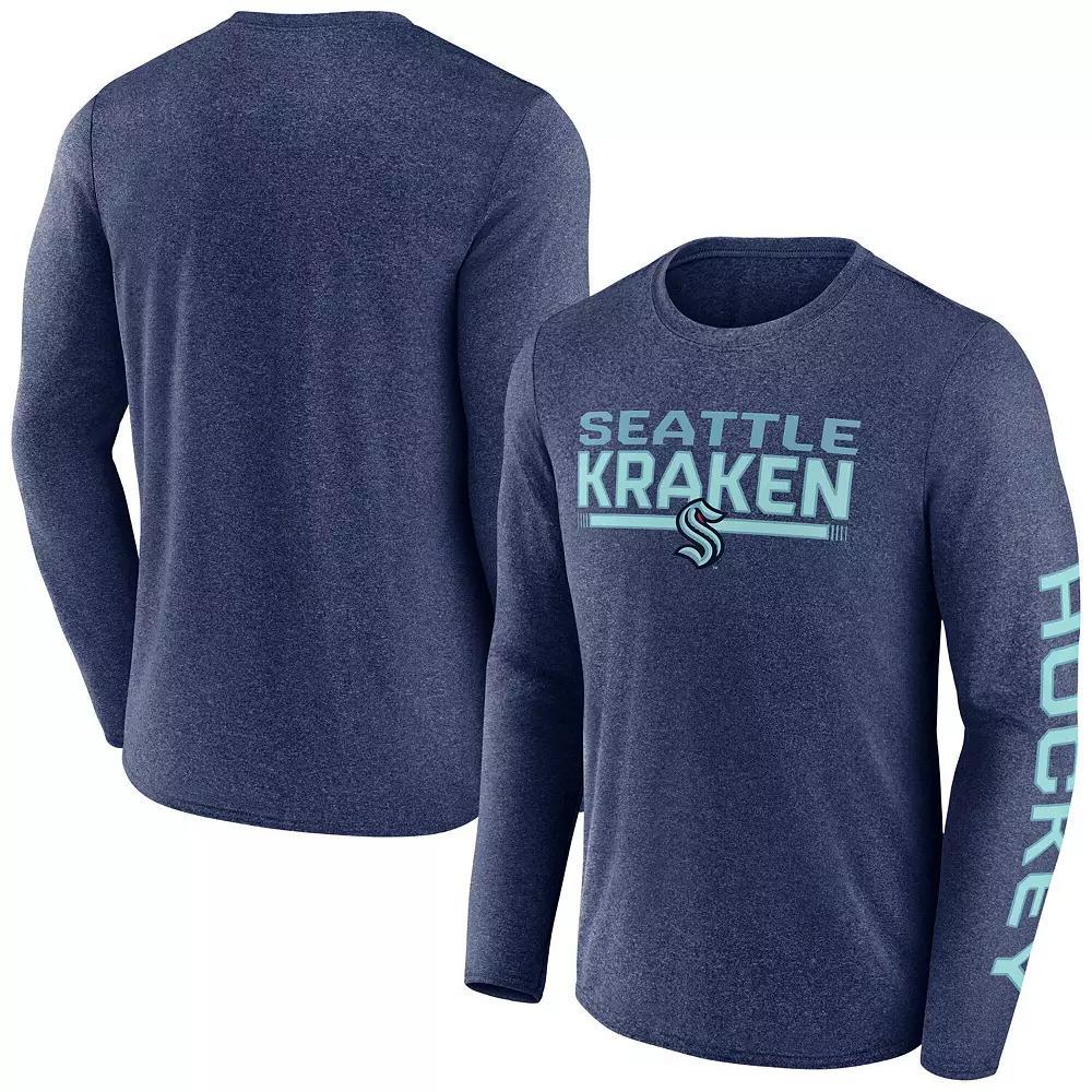Mens Fanatics Heather Deep Sea Blue Seattle Kraken Sweep Iconic Synthetic Long Sleeve T-Shirt Krk Blue Product Image
