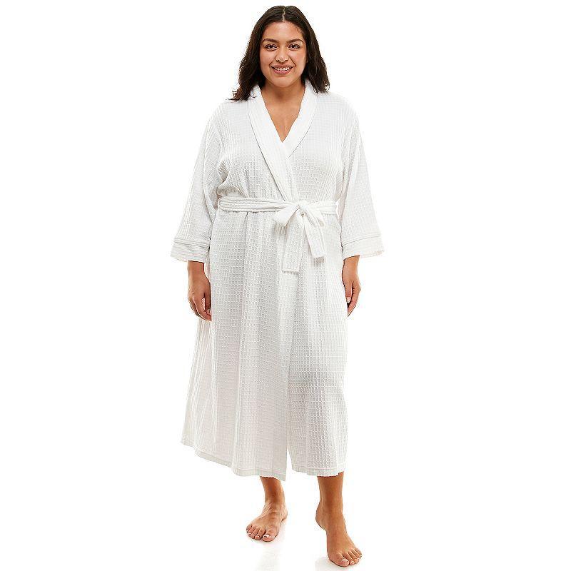 Plus Size Croft & Barrow Waffle-Knit Kimono Robe, Womens Product Image