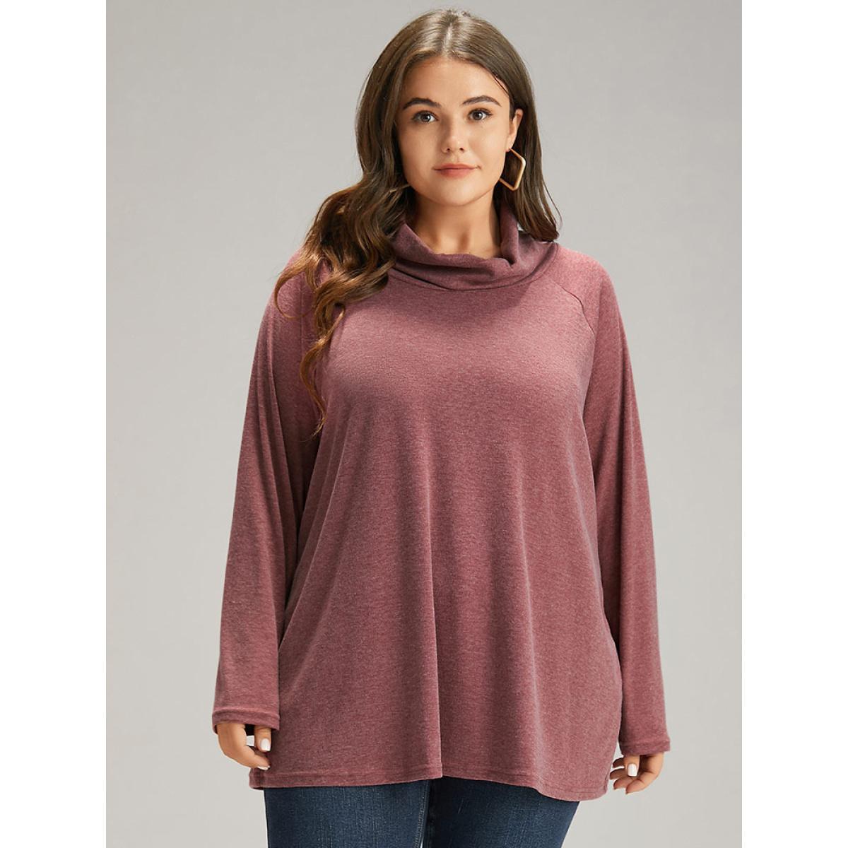 Plus Size Solid Heather Mock Neck Sweatshirt Women Russet Elegant Plain Mock Neck Dailywear Sweatshirts BloomChic 18-20/2X Product Image
