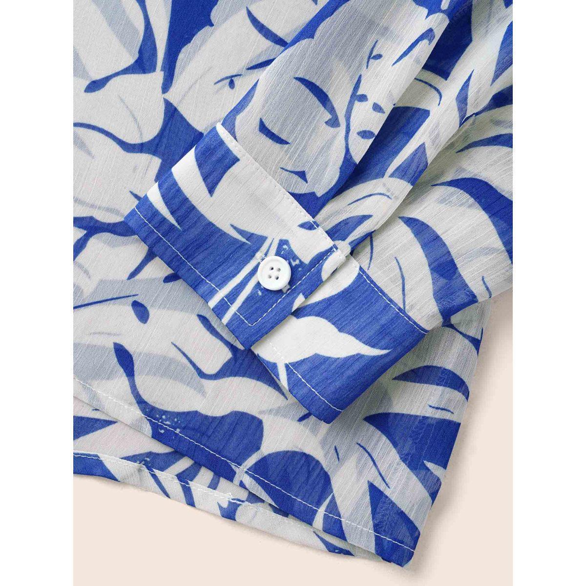 Plus Size Brightblue Silhouette Floral Print Shirt Collar Blouse Women Work From Home Long Sleeve Shirt collar Work Blouses BloomChic 14-16/1X Product Image