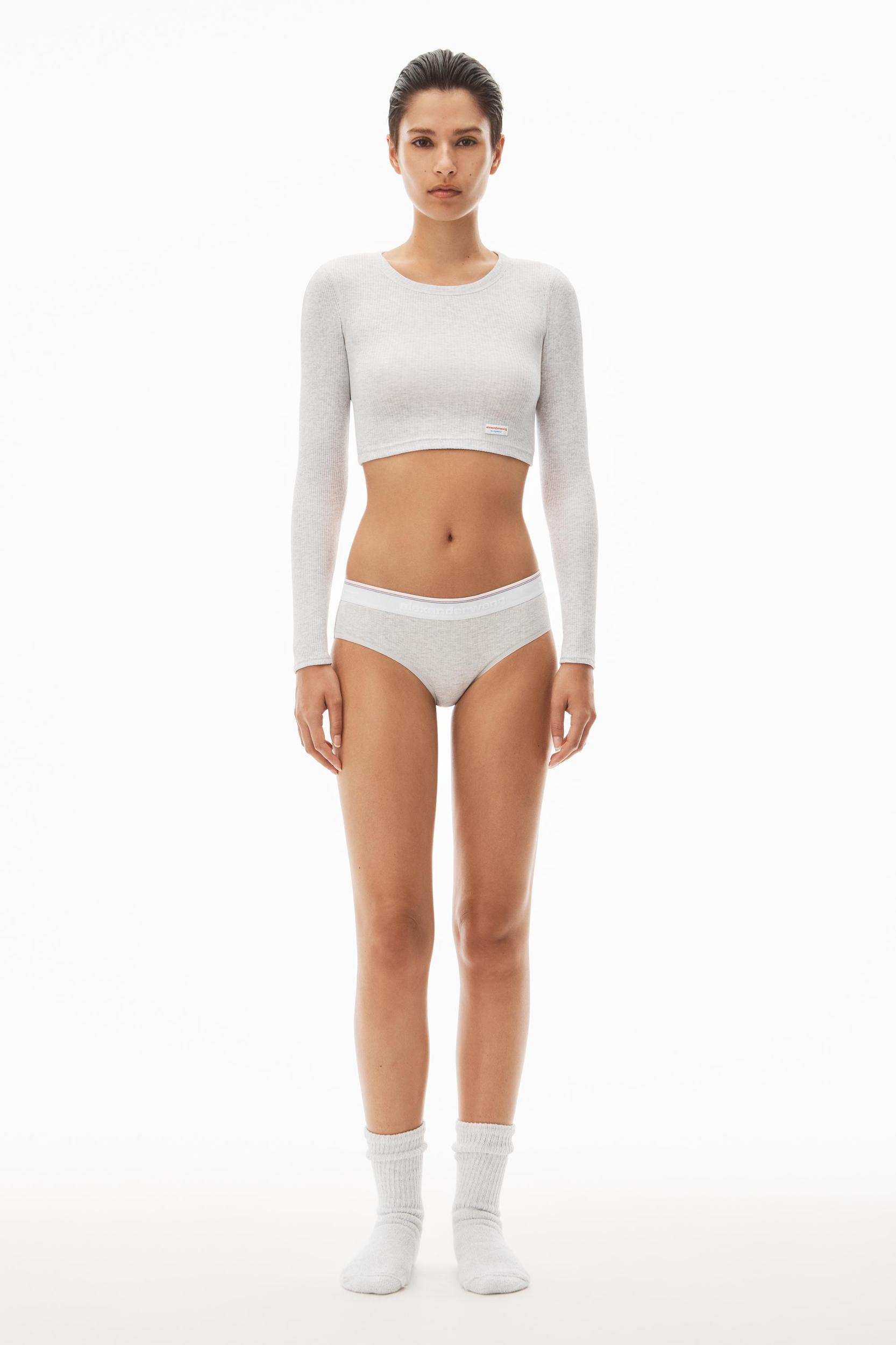 Cropped Long-sleeve Tee In Ribbed Cotton Jersey Product Image