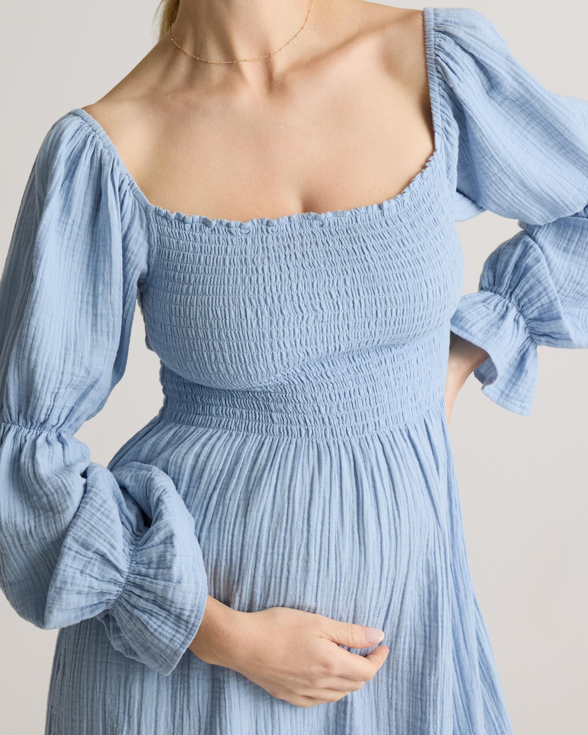 Quince | Women's Gauze Maternity Smocked Midi Dress Organic Cotton Product Image