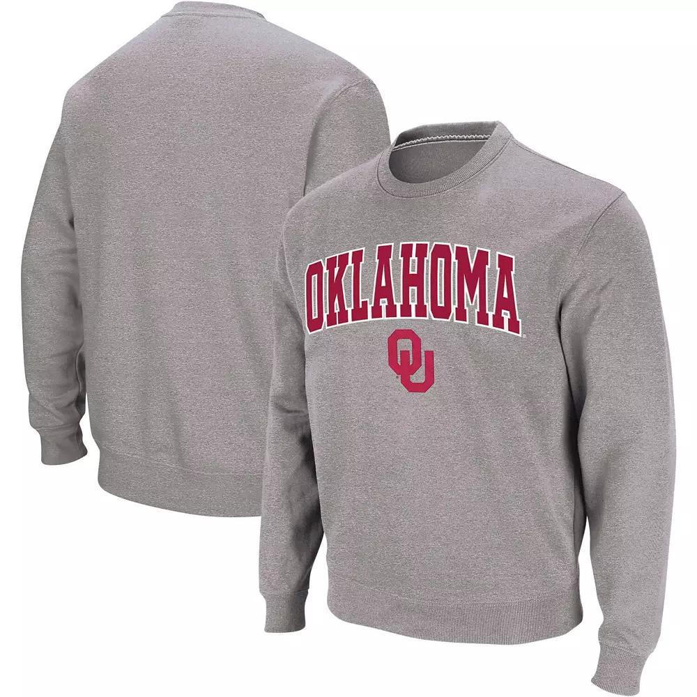 Men's Colosseum Heather Gray Oklahoma Sooners Arch & Logo Crew Neck Sweatshirt, Size: 3XL, Grey Product Image