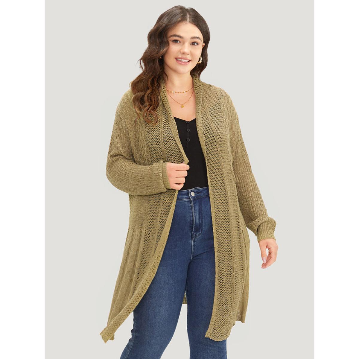 Plus Size Lapel Collar Open Front Tunic Drape Cardigan Bronze Women Casual Loose Long Sleeve Dailywear Cardigans BloomChic 18-20/2X Product Image