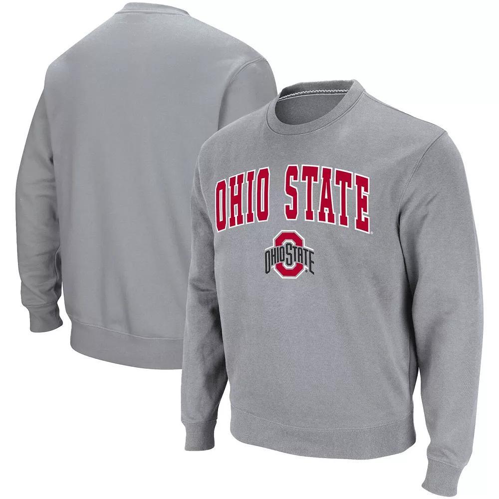 Men's Colosseum Heathered Gray Ohio State Buckeyes Team Arch & Logo Tackle Twill Pullover Sweatshirt, Size: Medium, Grey Product Image