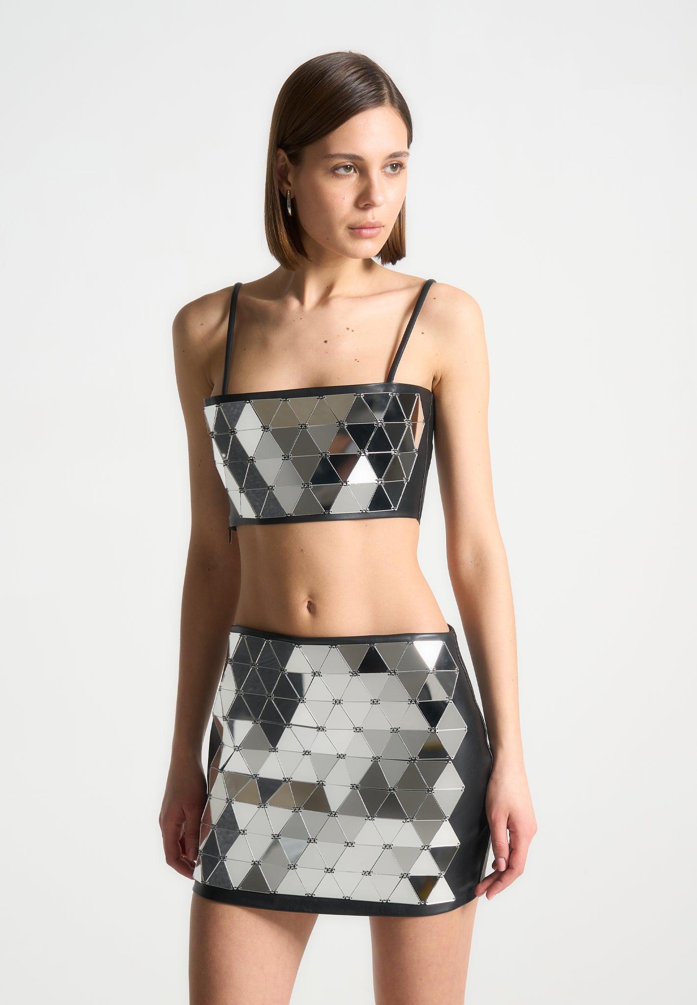 Leather Mirrored Bandeau Top - Silver/Black Female Product Image