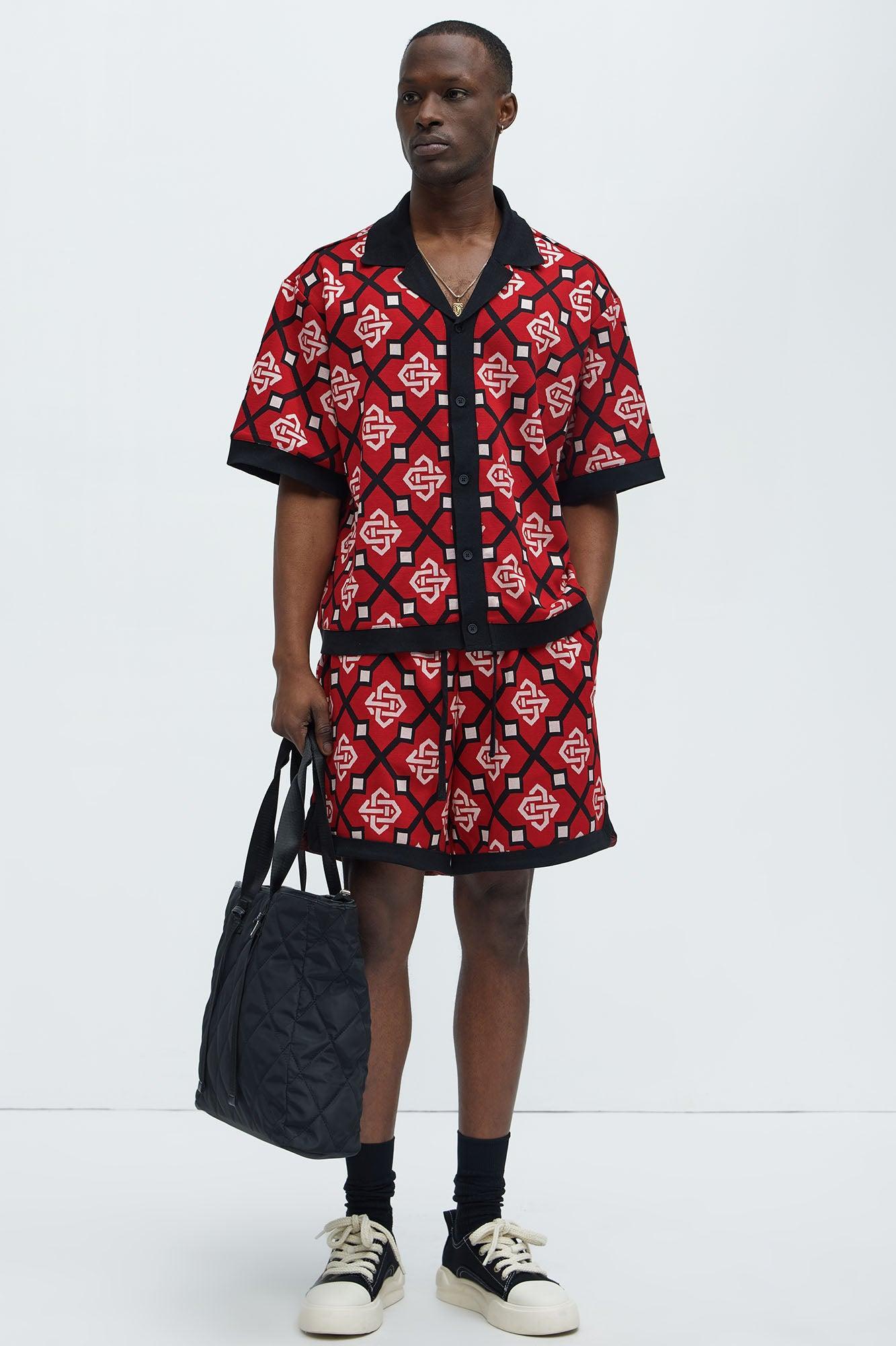 All Over Geo Jacquard Shorts - Red Product Image