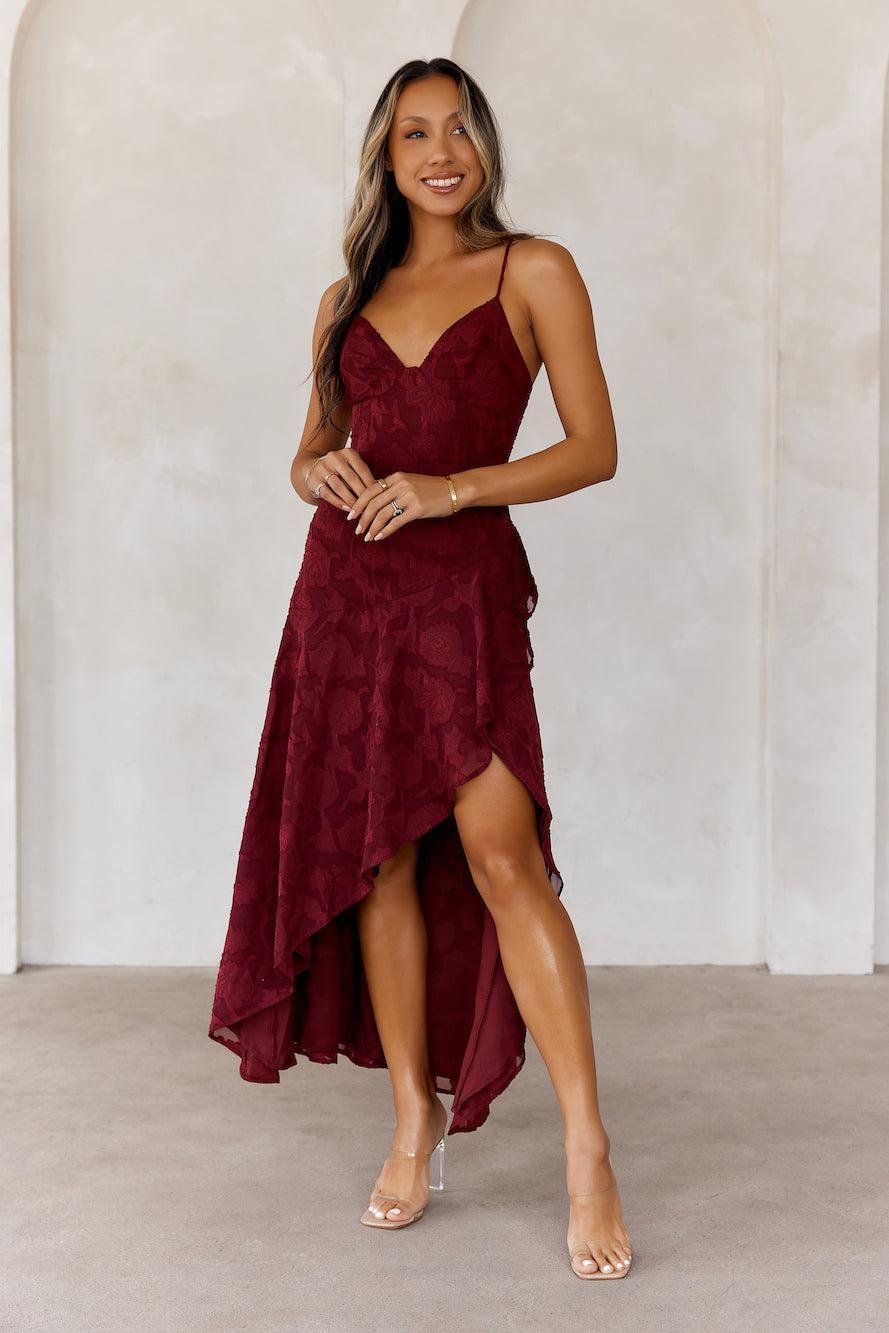 Sapphire Cascade Midi Dress Maroon Product Image