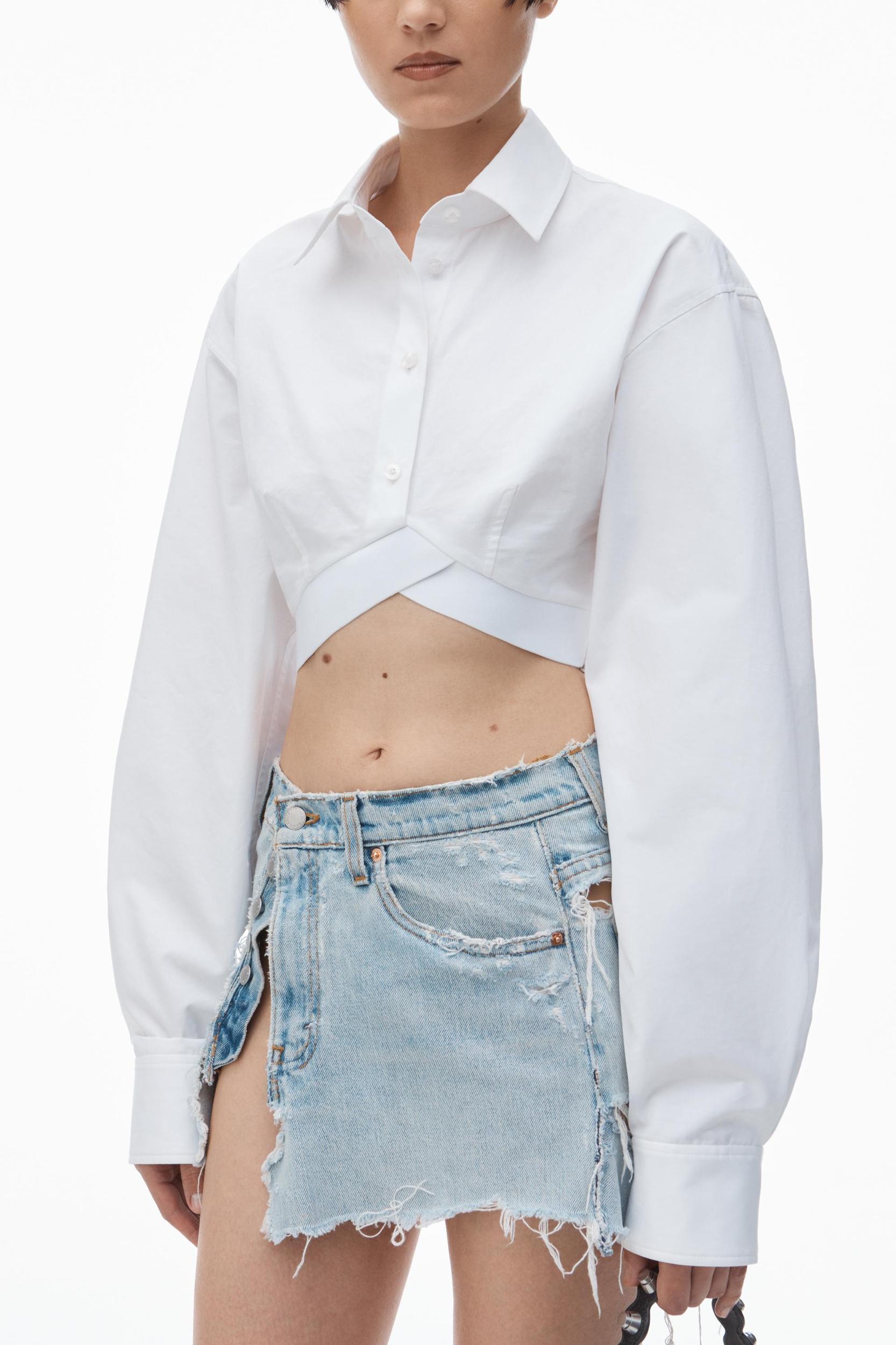 Cropped Shirt In Organic Cotton With Logo Elastic Product Image