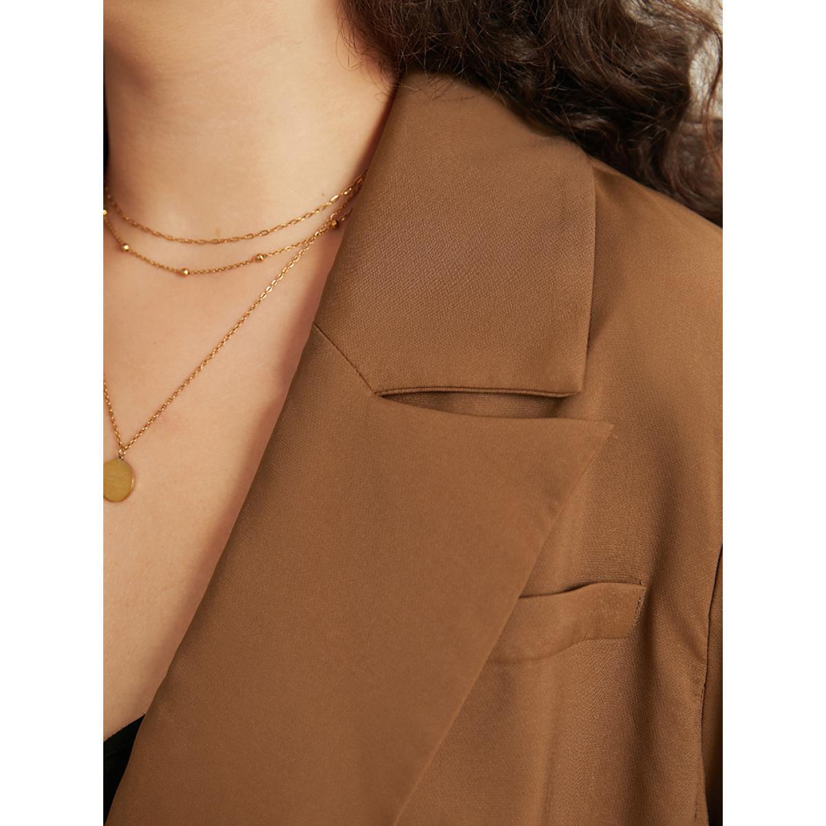 Plus Size Suit Collar Button Up Pocket Blazer DarkBrown Women Dailywear Plain Plain Sleeve Long Sleeve Suit Collar 22-24/3X Pocket Casual Blazers BloomChic Product Image