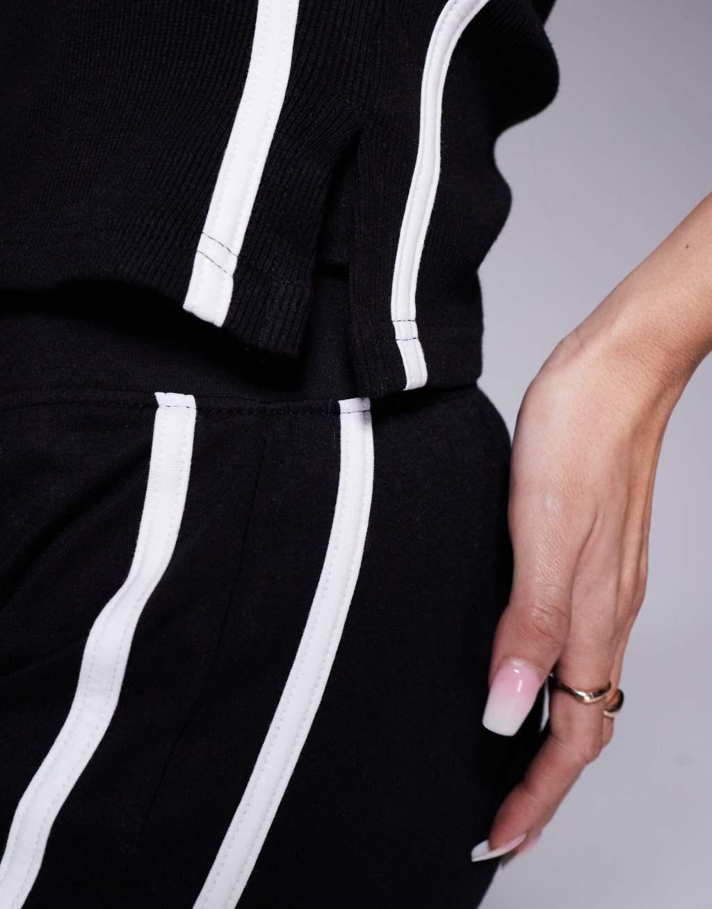 Kaiia ribbed side slit stripe bandeau top in black - part of a set Product Image