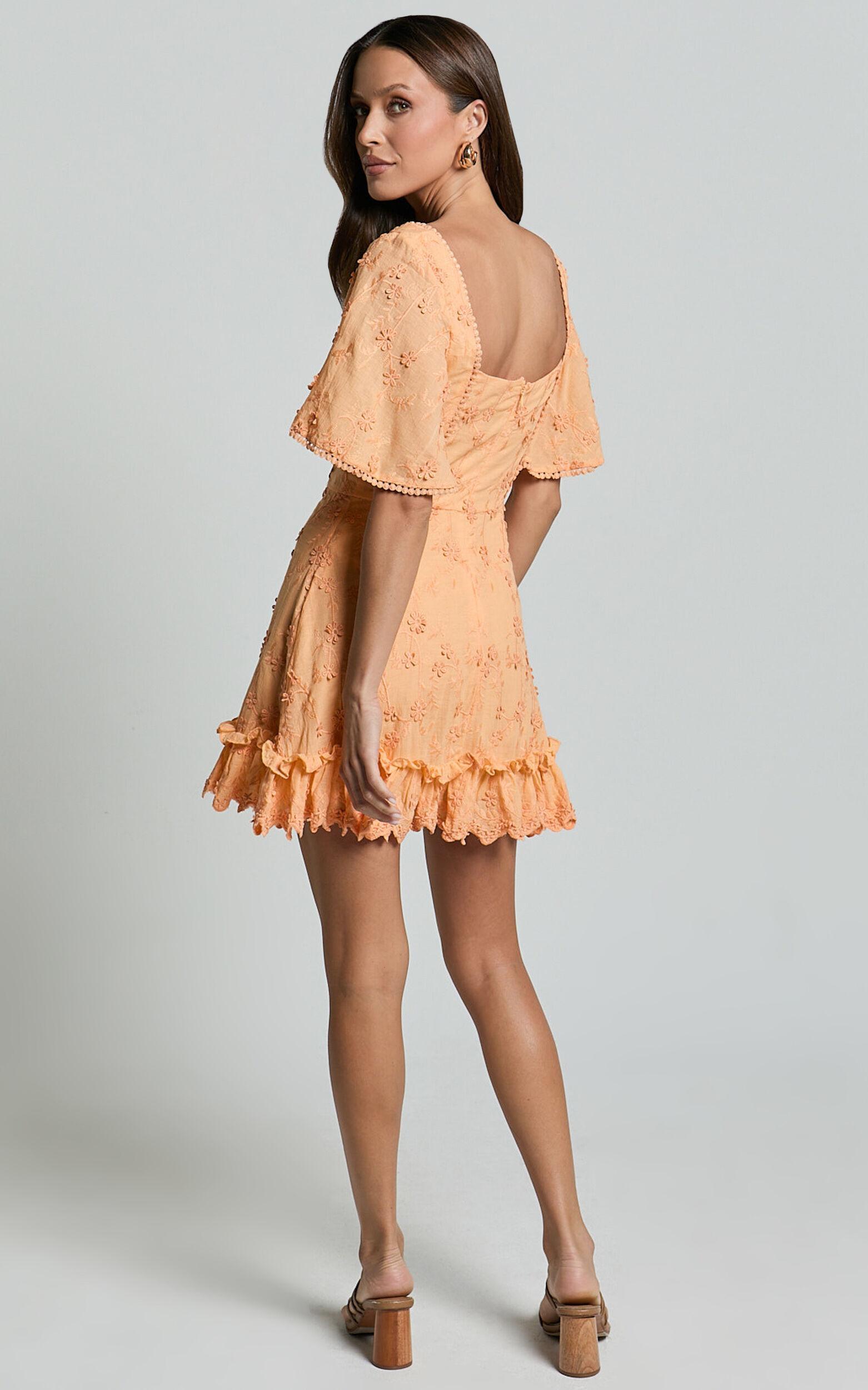 Fancy A Spritz Mini Dress - Square Neck Dress in Peach Fuzz Product Image