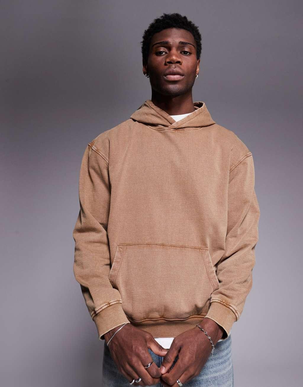 ASOS DESIGN oversized hoodie in washed brown - part of a set Product Image