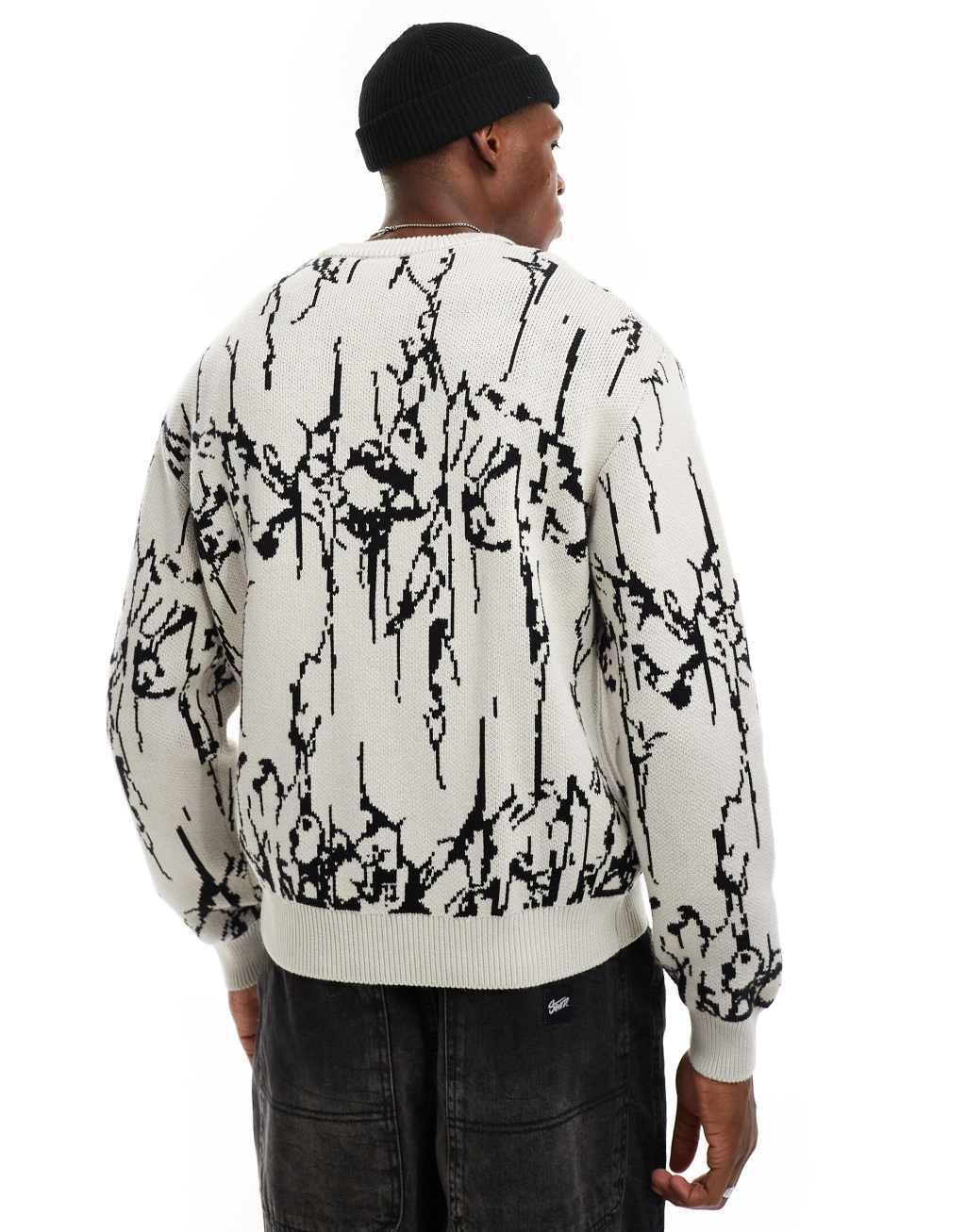 Weekday Emilio sweater with black pattern jacquard graphic in off-white Product Image