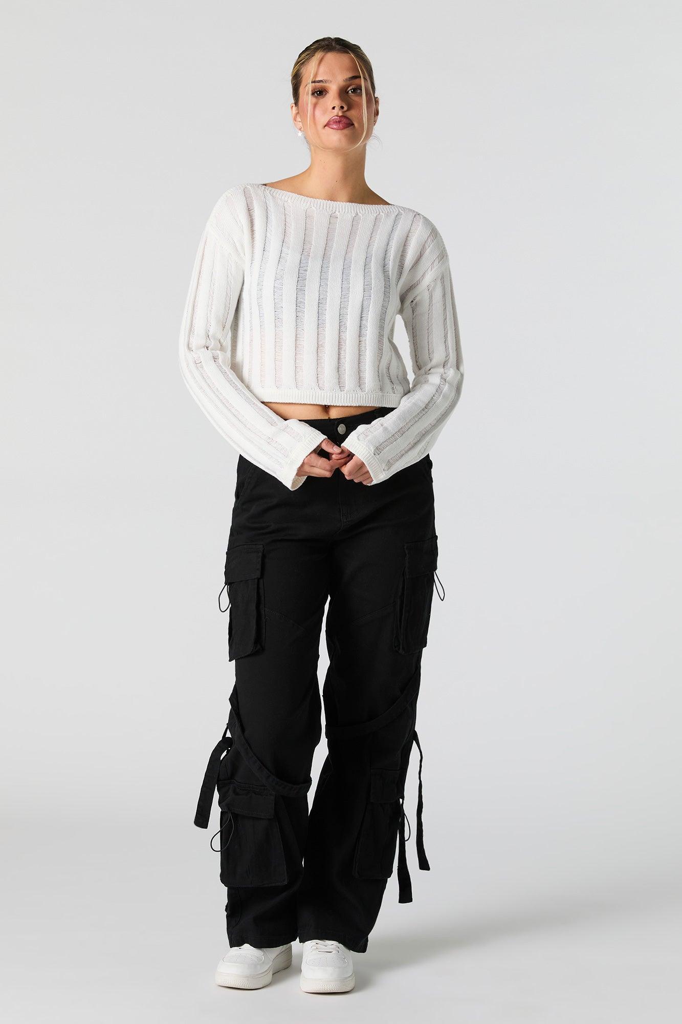 Open Knit Boat Neck Sweater Female Product Image