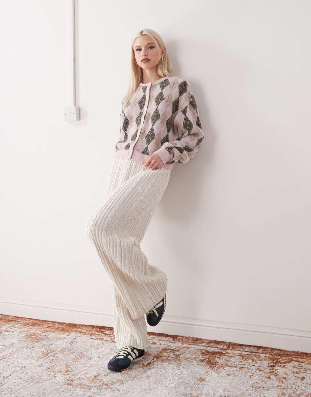 Reclaimed Vintage boxy cardigan in argyle print Product Image