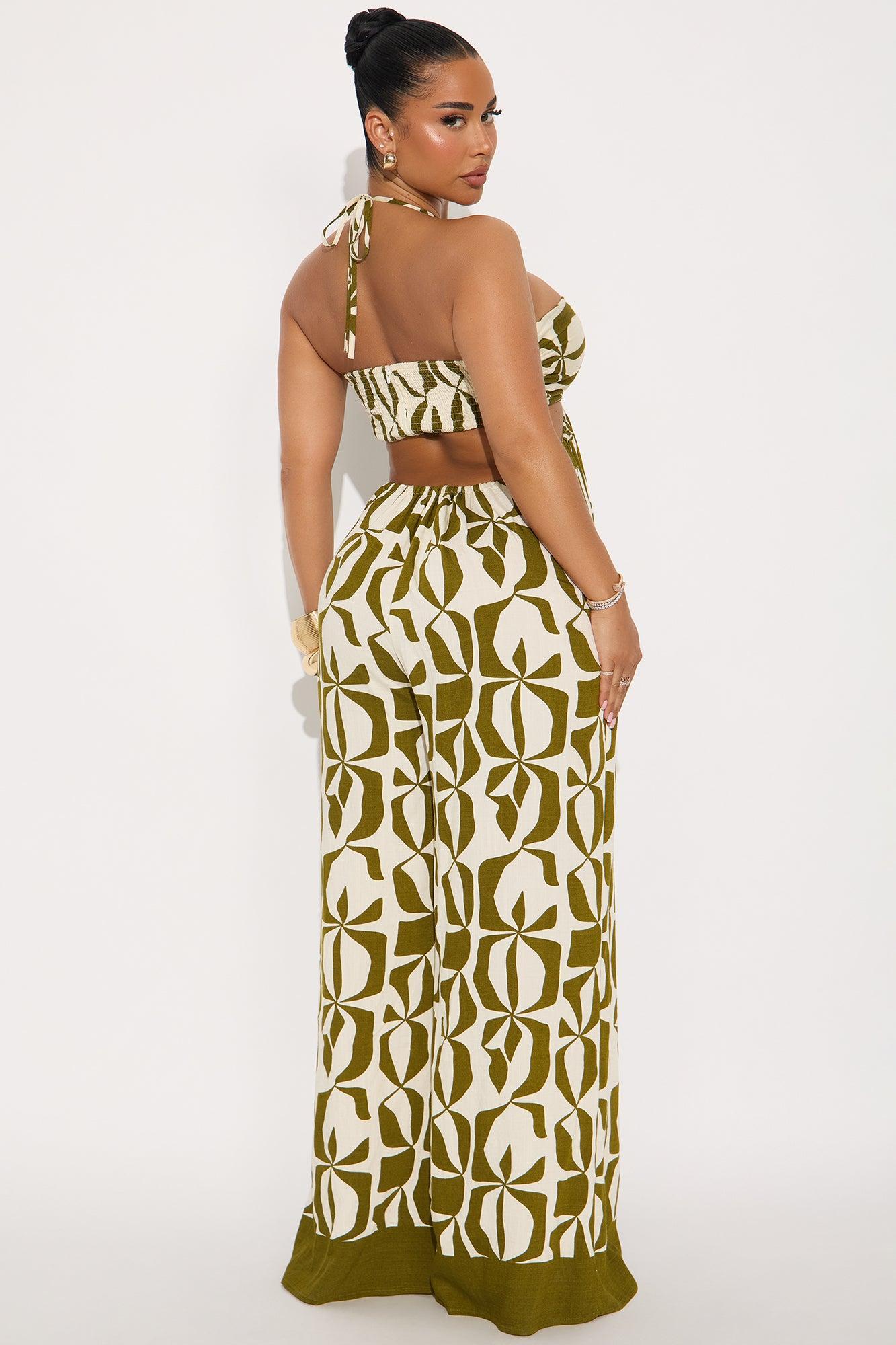 Gianna Linen Wide Leg Jumpsuit - Olive/combo Product Image