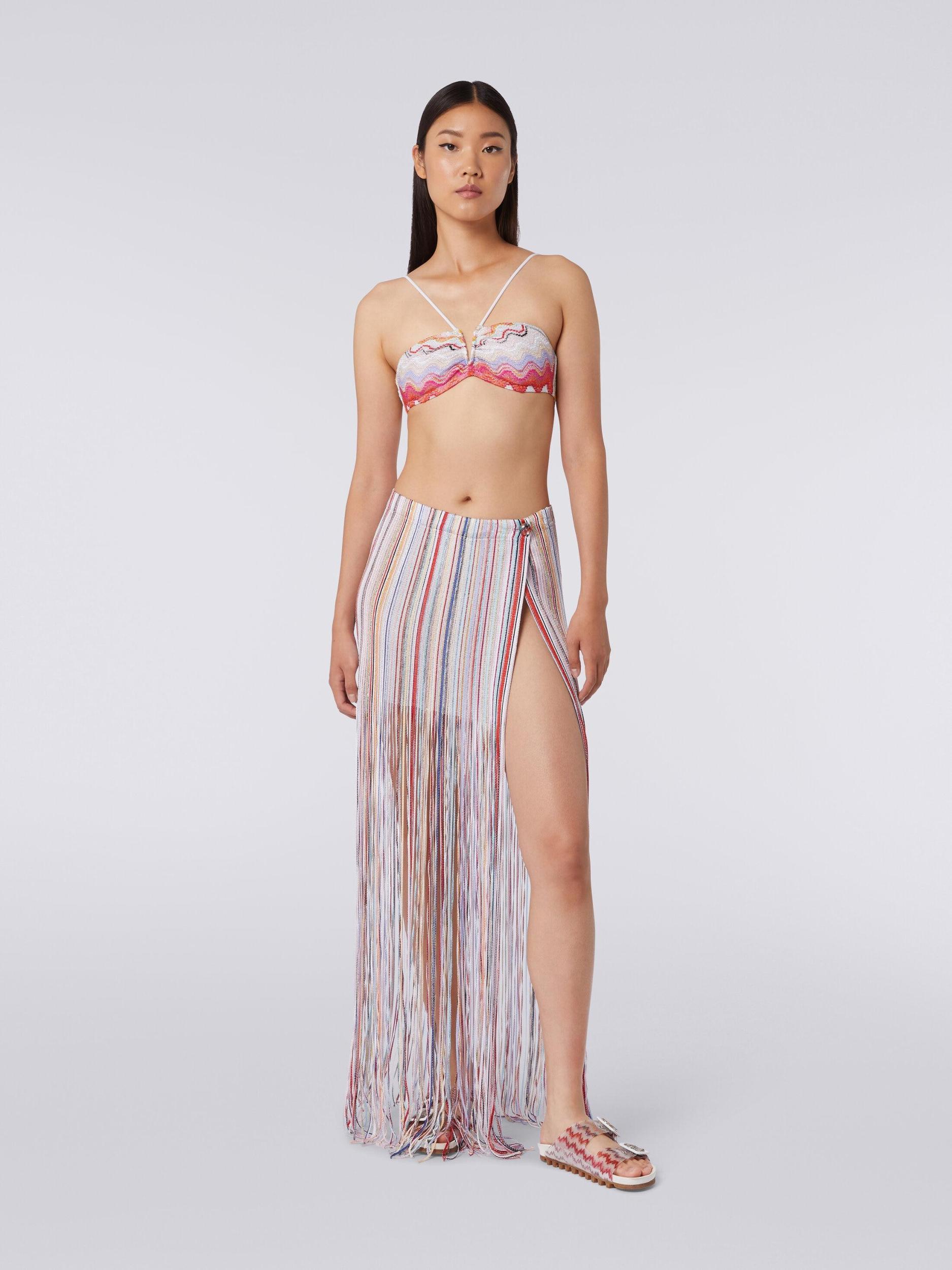 Long wrap-around skirt with fringes and lurex Product Image