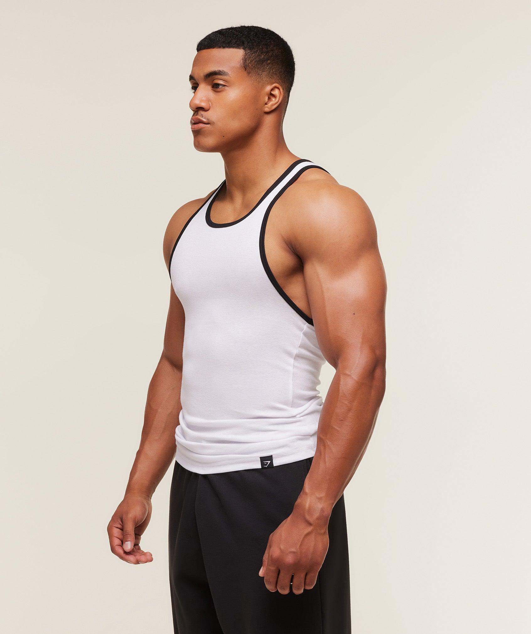 Gymshark Ribbed Tank 1PK - White/Black Male Product Image