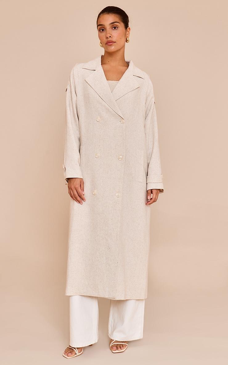 Petite Stone Oversized Linen Look Maxi Trench Coat Product Image