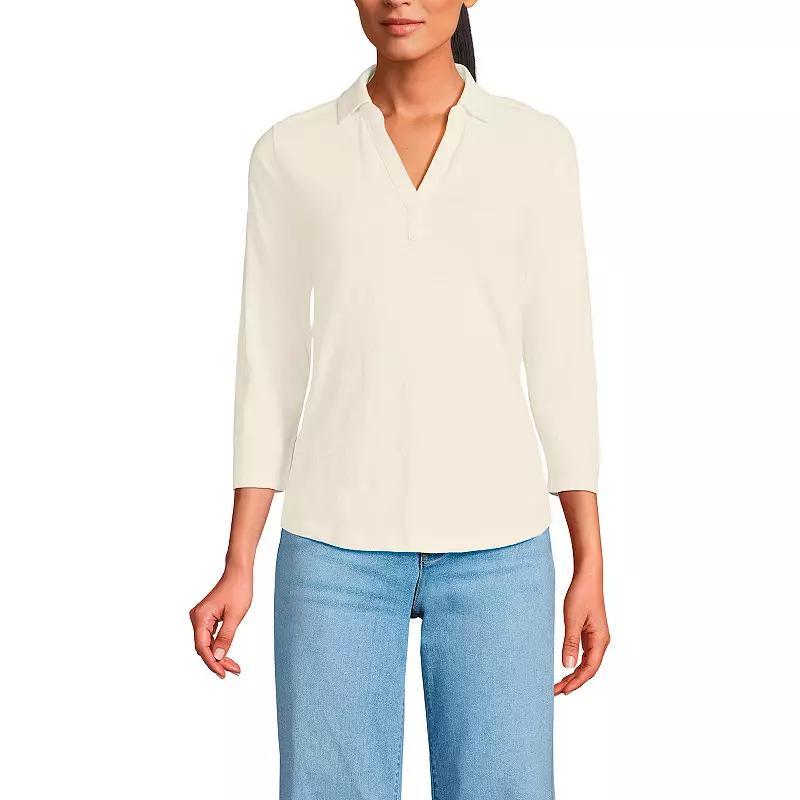 Women's Lands' End Slub Polo Top, Size: Medium, Ivory Product Image