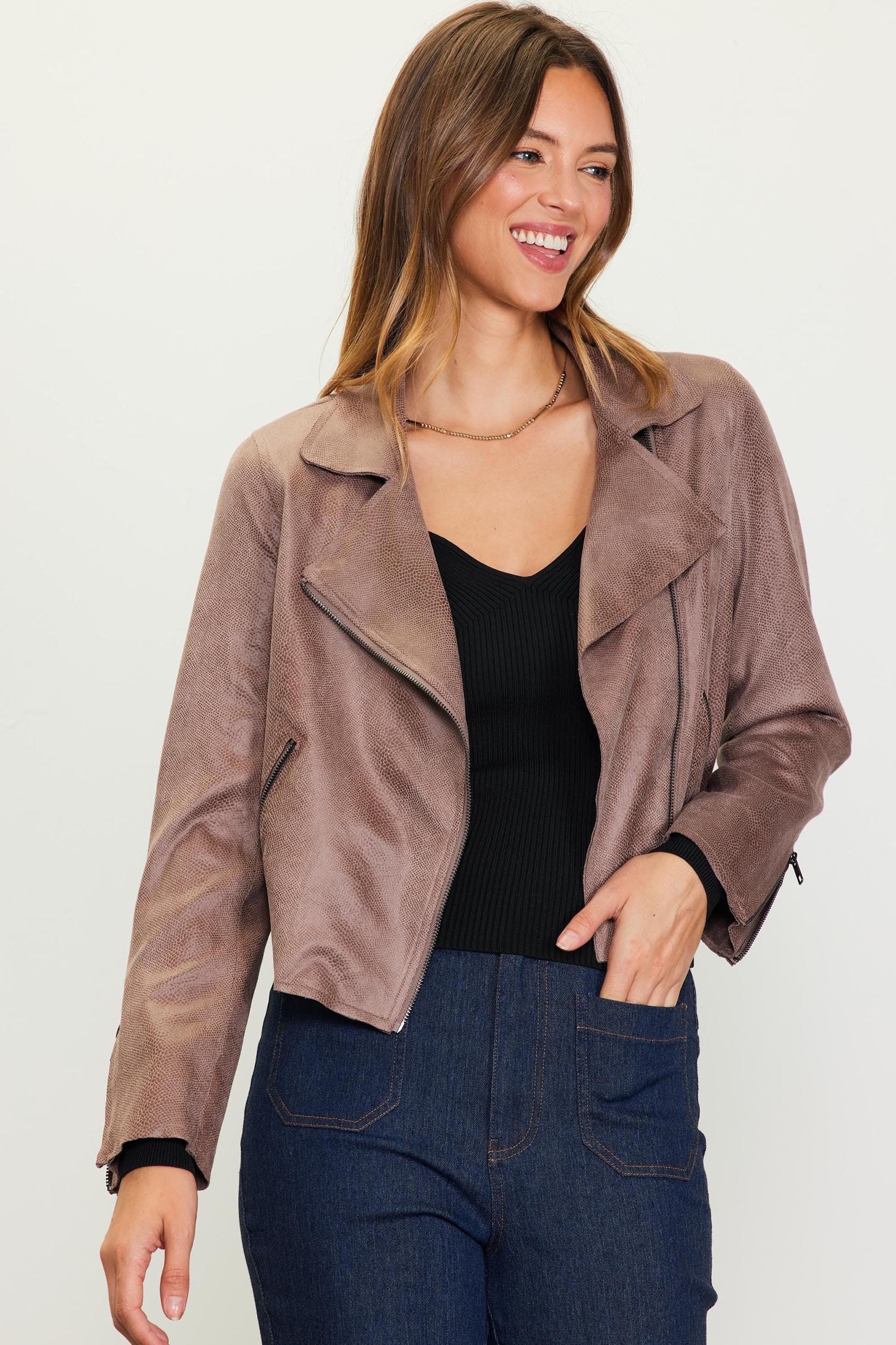 Faux Suede Biker Jacket Product Image