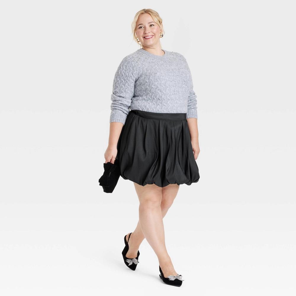 Womens Bubble Hem Mini Skirt - A New Day Black XL: Midweight Woven A-Line, Back Elastic Waist, 17.5 Length Product Image