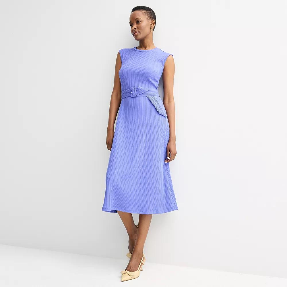Women's Nine West Belted Rib Midi Dress, Size: Small, Wesley Purple Product Image