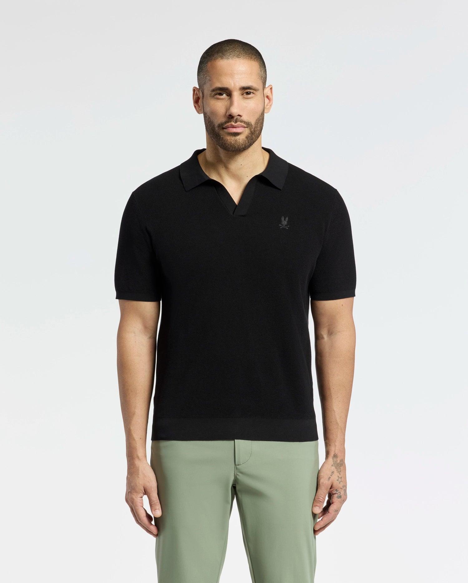 Men's Leeton Johnny Collar Knit Polo 001 BLACK / M Product Image