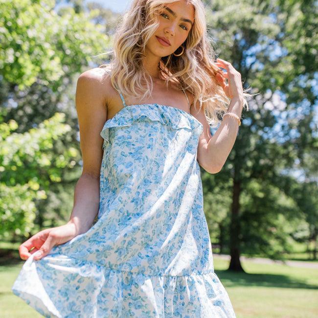 Dear Diary Blue and Ivory Vintage Floral Shift Dress FINAL SALE Product Image