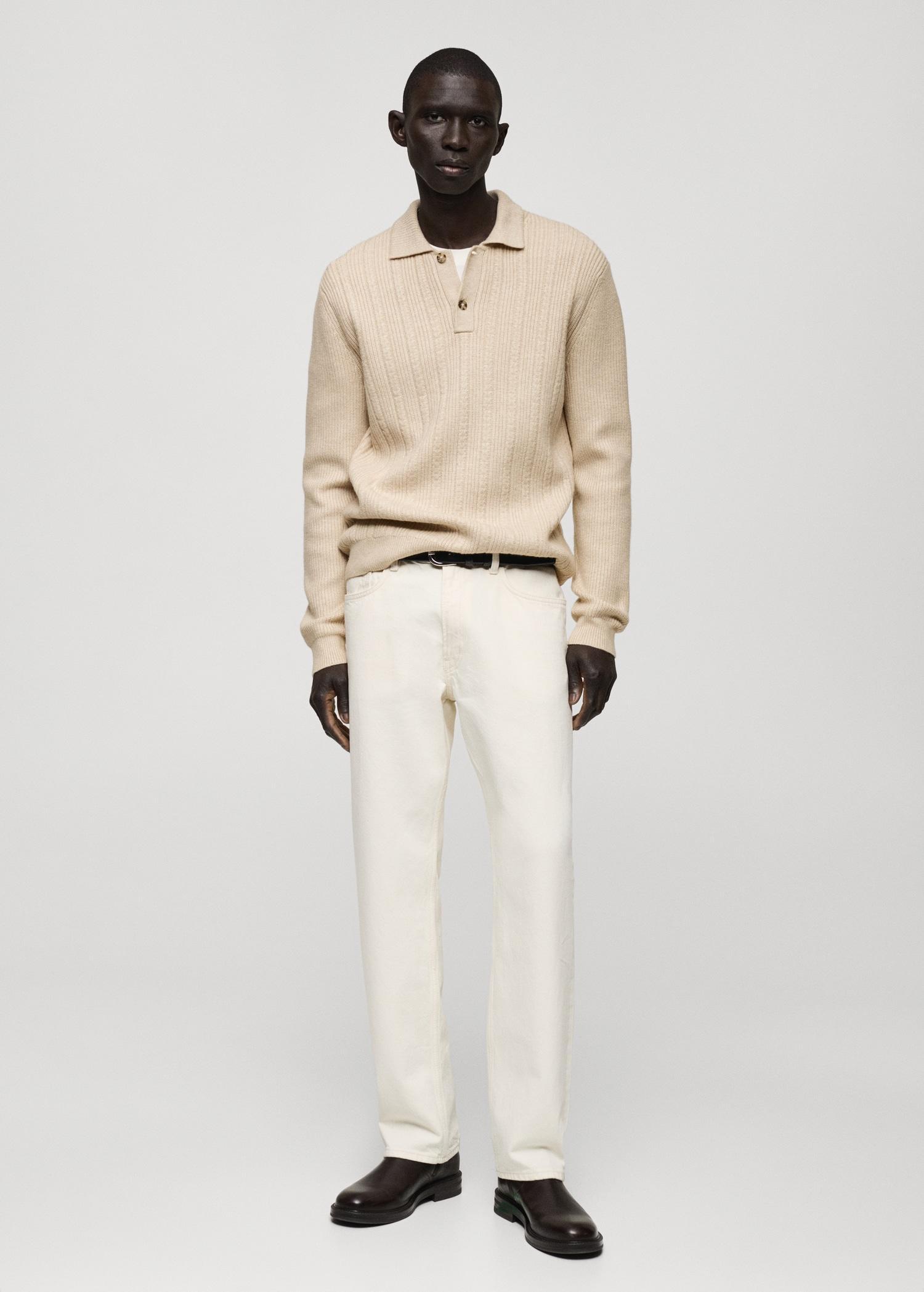 Knitted structured polo sweater - Men | MANGO USA Product Image