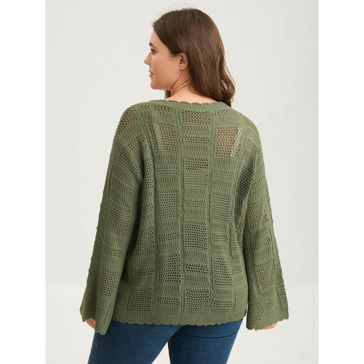 Plus Size Crochet Textured Front-Tie Knit Cardigan Sage Women Loose Long Sleeve Everyday-Casual Cardigans BloomChic 30/6X Product Image