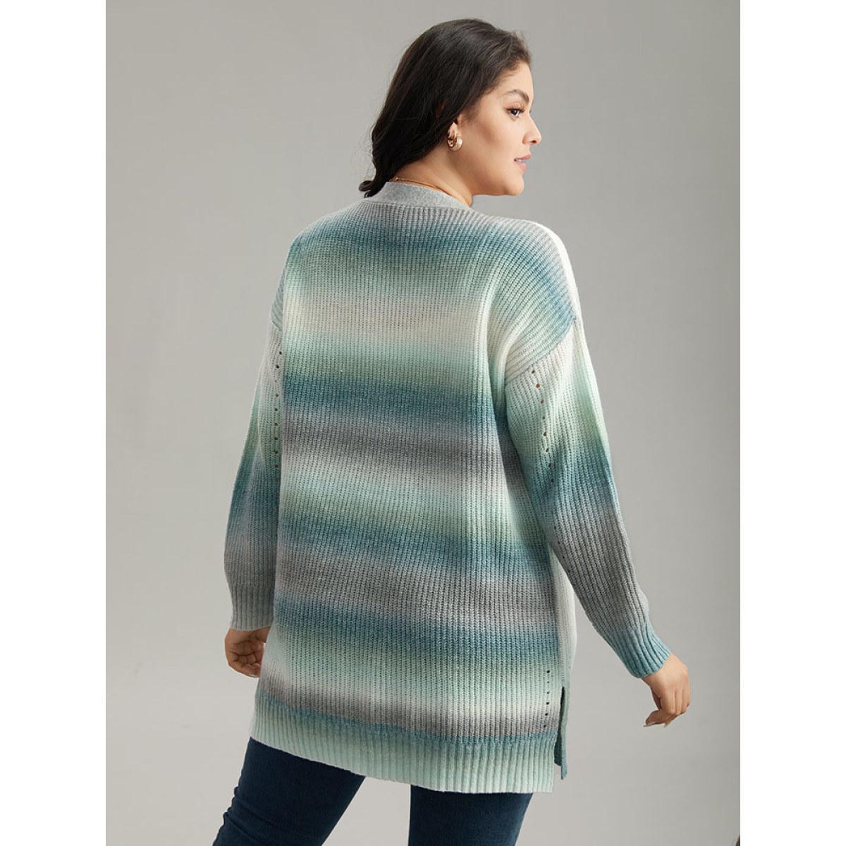 Plus Size Ombre Split Side Open Front Cardigan Multicolor Women Casual Loose Long Sleeve Everyday Cardigans BloomChic 10/M Product Image