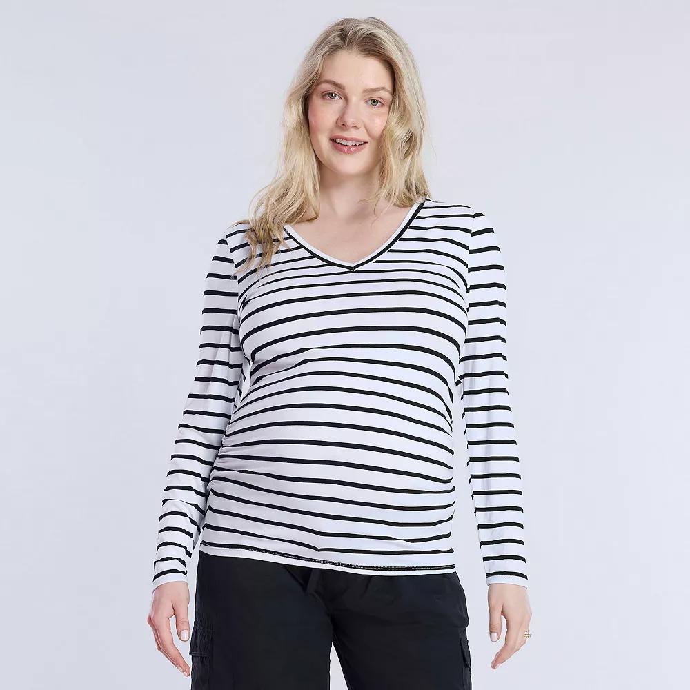 Maternity Motherhood® V-Neck Side Ruched Long Sleeve Tee, Women's, Size: Medium-Mat, White Product Image