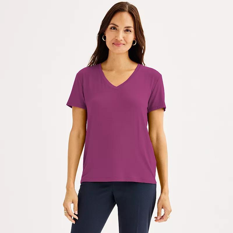 Petite Nine West Essential Short Sleeve V-Neck Tee, Womens Classic Blue Product Image