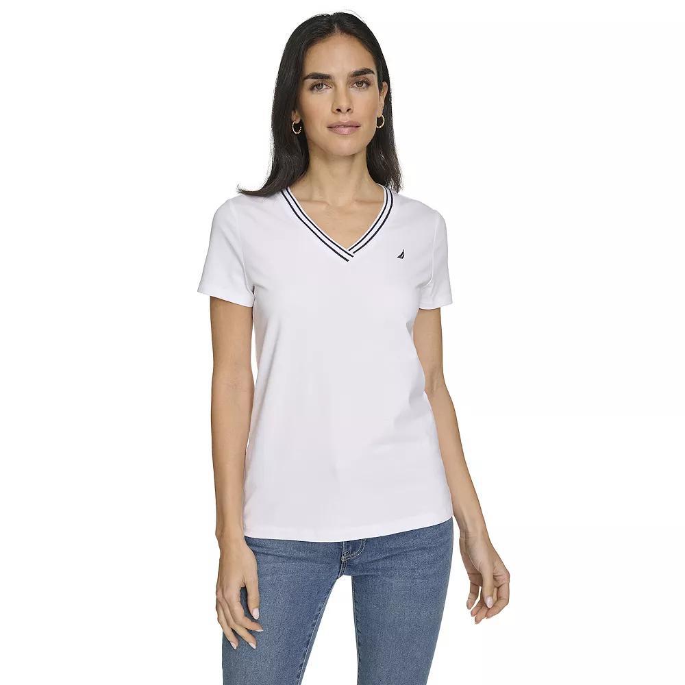 Women's Nautica Short Sleeve V-Neck Top, Size: XS, Bright White Product Image