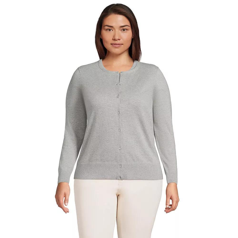 Plus Size Lands' End Fine Gauge Cotton Cardigan Sweater, Women's, Size: 1XL, Black Product Image