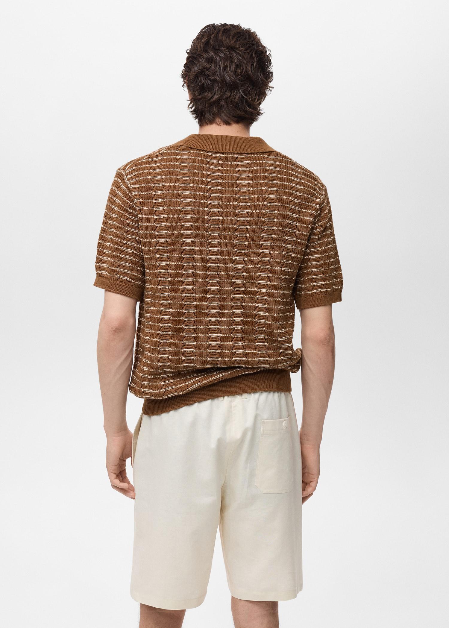 Striped openwork knitted polo shirt - Men | MANGO USA Product Image