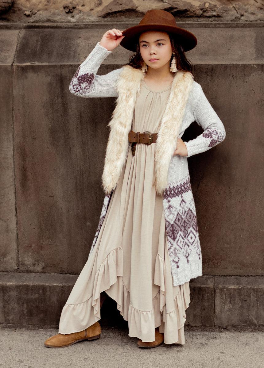 Braelyn Dress in Light Taupe Girls Product Image